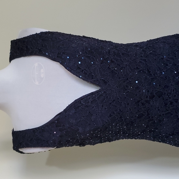 Connected Apparel Lined Sleeveless Navy Sequined & Lace Sheath Dress - Size 8 - Picture 2 of 12